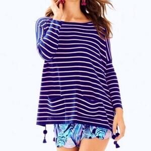 Lilly Pulitzer Sweater Size Small Elba Coastal Blue Pink Oversized Colorful